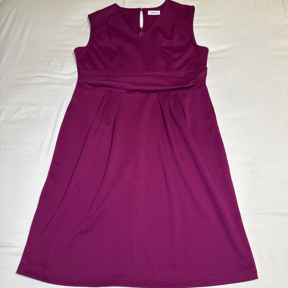 Christin Michaels Sheath Sleeveless Dress 1XL Purple V Neck Stretch Career EUC